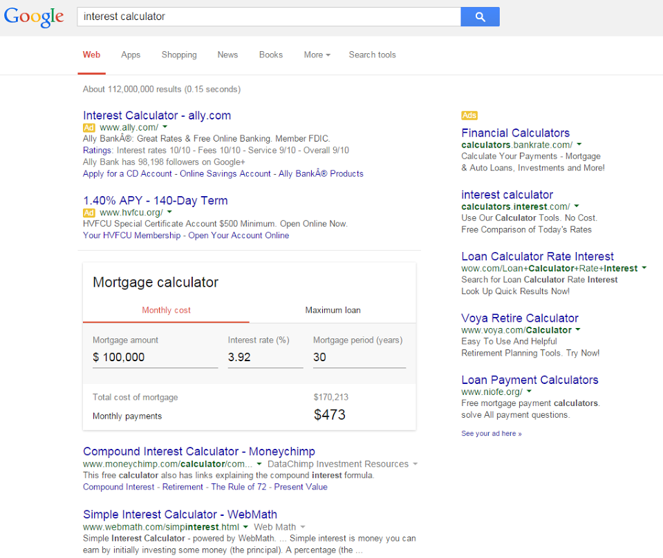 Google Testing New Mortgage Calculator Answer Box