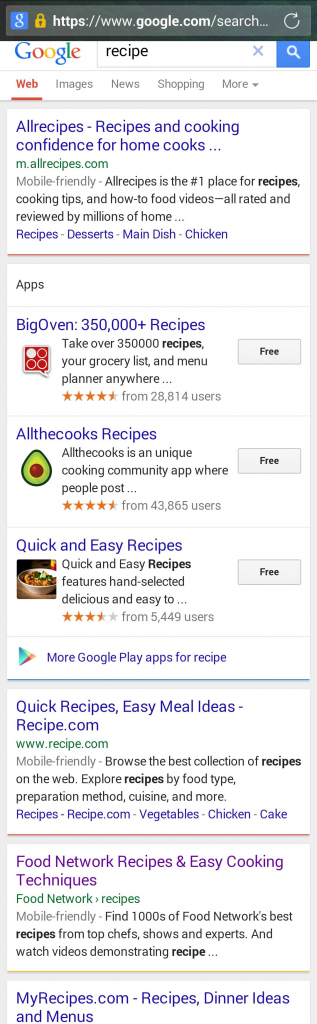 apps in search recipes