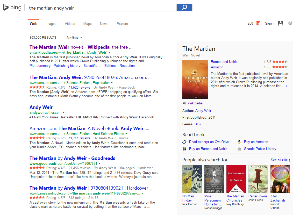 Bing Adds Book Purchasing Options to Knowledge Panel in Search Results