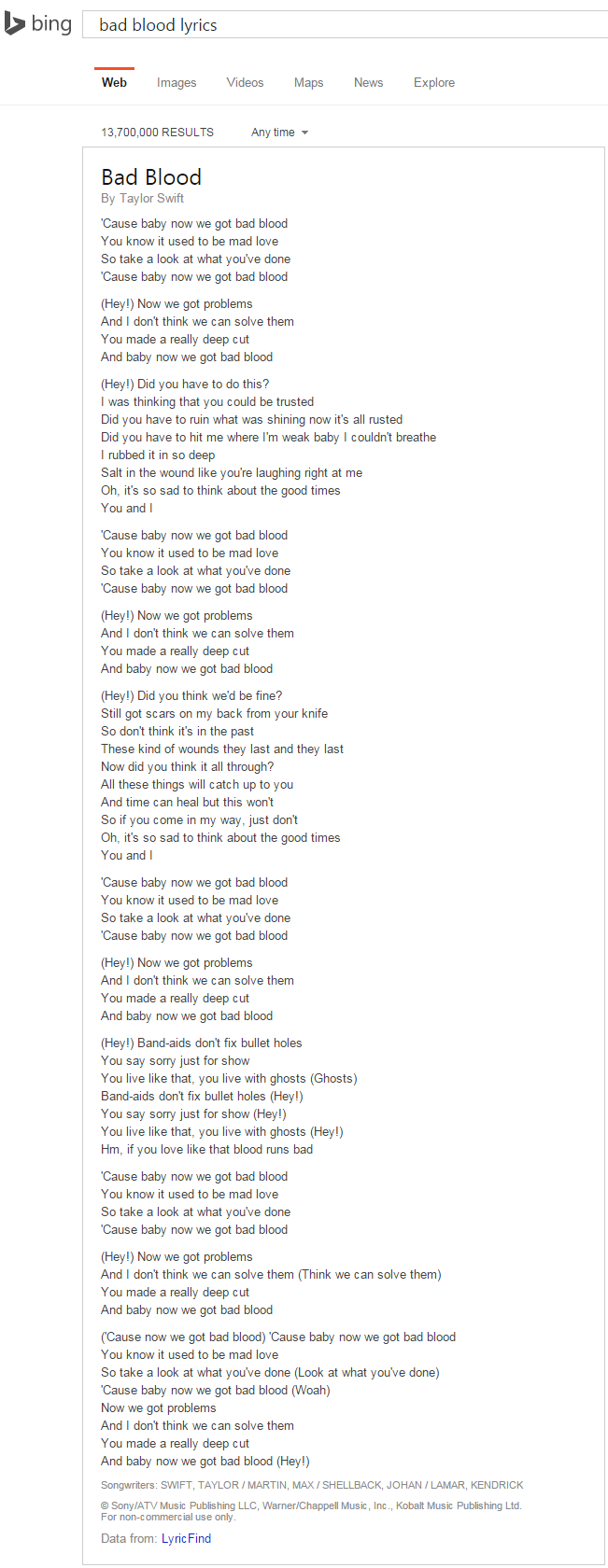 bing lyrics 1