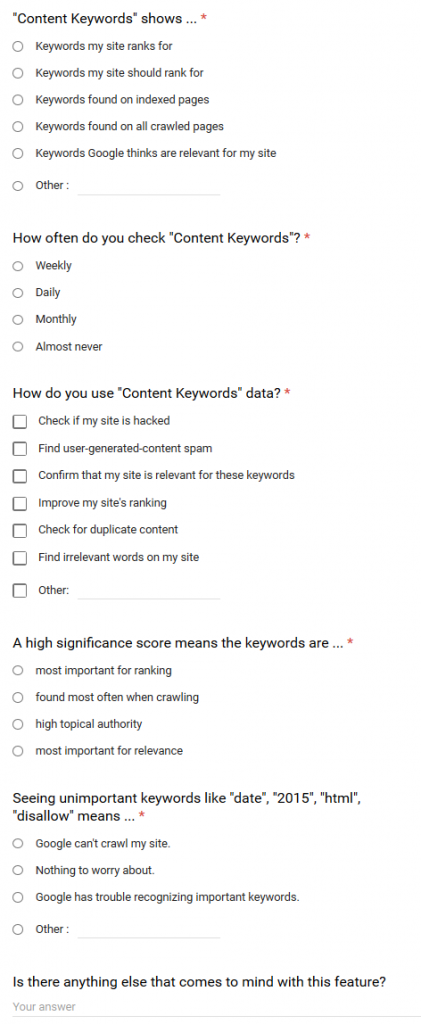 content keywords survey