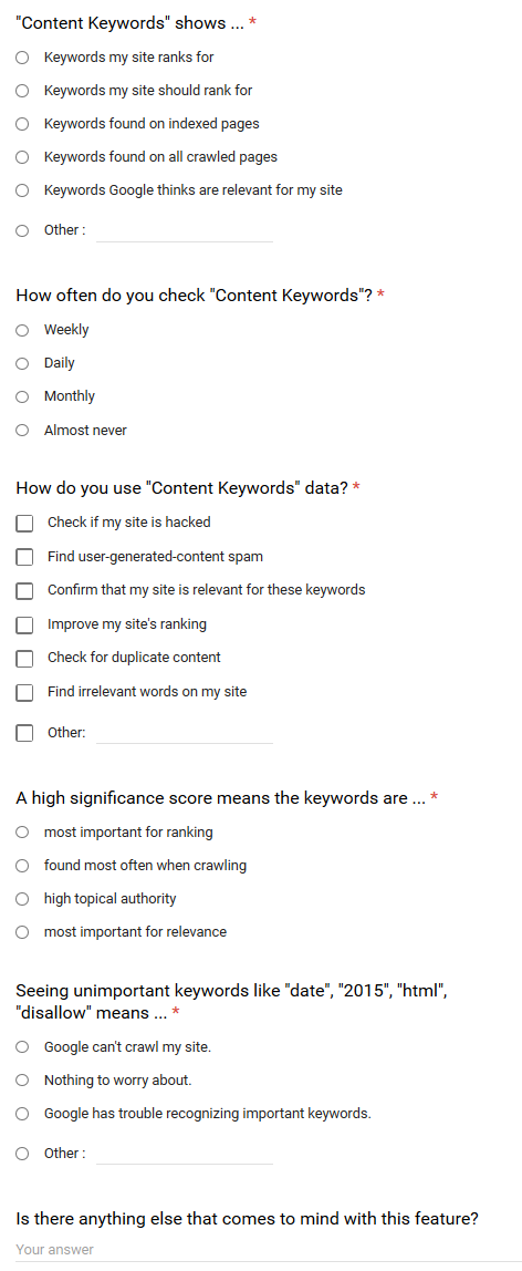 Google Looking for Feedback on Search Console’s Content Keywords Feature