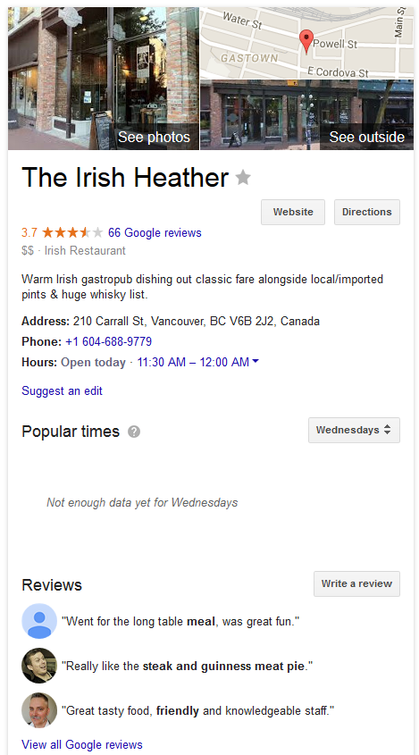 Google Bolding Keywords in Local Reviews in Knowledge Panel