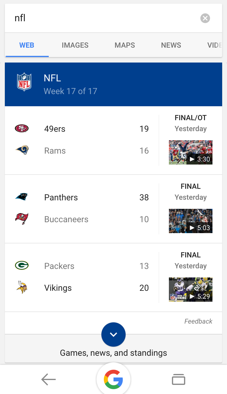 Google Adds New Sports Mobile Tabbed UI for NFL, NBA & Premier League