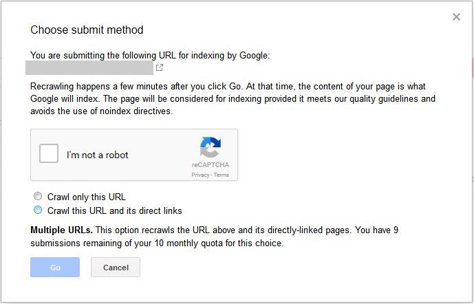 Google Allows Only 10 Submit URLs & Direct-Links Crawls Per Month