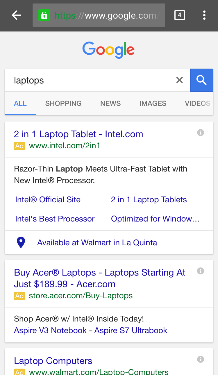 Google AdWords Testing Mobile “Available At” Local Third Party Stores