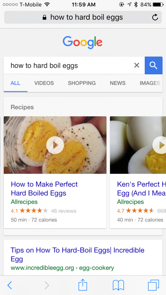 google recipe carousel video