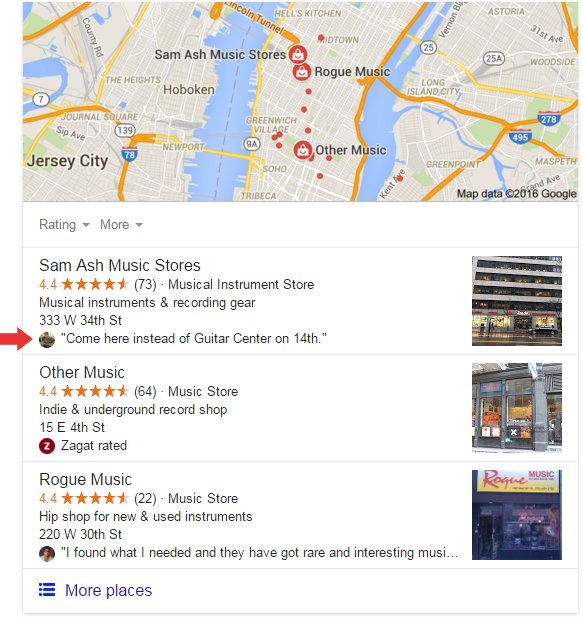 Google Showing Mini Reviews in Local 3-Pack in Search Results