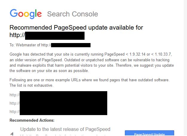 Google Search Console Sending Update Alerts for PageSpeed