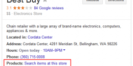 Google Showing Shopping Product Search in Local Knowledge Panel