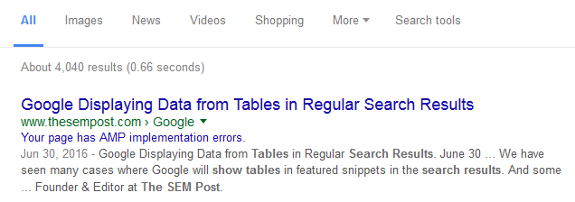 gsc amp errors search results