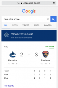 Google Adds Real Time Updated Sports Scores to Search Results